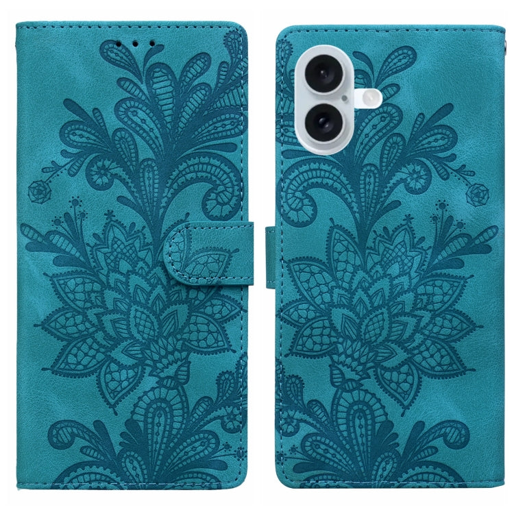 Lace Floral Embossed Magnetic Buckle PU Phone Case With Wrist Strap, For iPhone 16 Pro Max, For iPhone 16 Pro, For iPhone 16 Plus, For iPhone 16, For iPhone 15 Pro Max, For iPhone 15 Pro