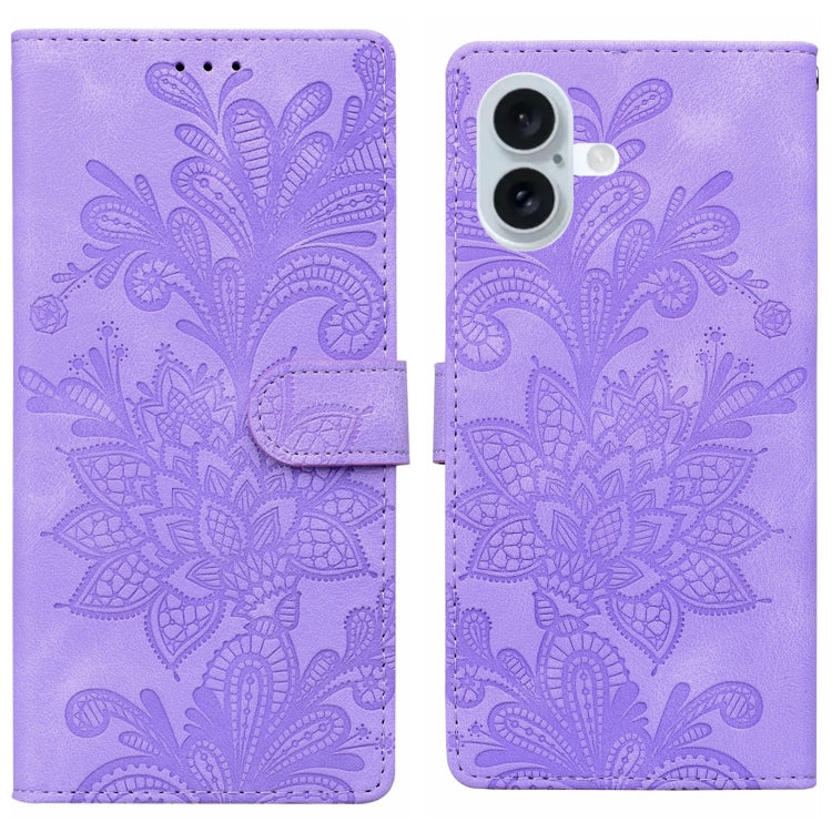 Lace Floral Embossed Magnetic Buckle PU Phone Case With Wrist Strap, For iPhone 16 Pro Max, For iPhone 16 Pro, For iPhone 16 Plus, For iPhone 16, For iPhone 15 Pro Max, For iPhone 15 Pro