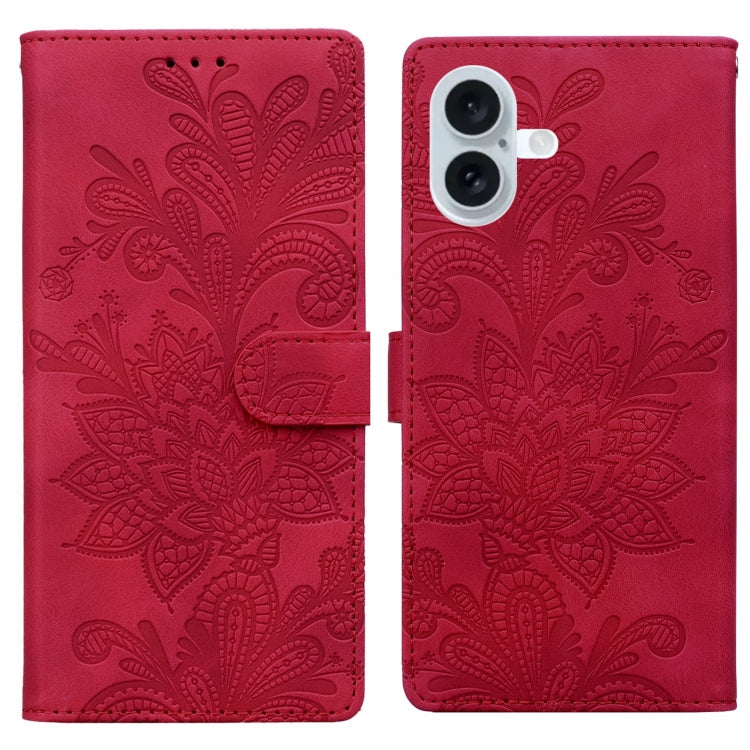 Lace Floral Embossed Magnetic Buckle PU Phone Case With Wrist Strap, For iPhone 16 Pro Max, For iPhone 16 Pro, For iPhone 16 Plus, For iPhone 16, For iPhone 15 Pro Max, For iPhone 15 Pro