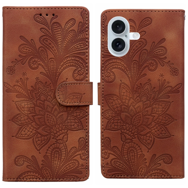 Lace Floral Embossed Magnetic Buckle PU Phone Case With Wrist Strap, For iPhone 16 Pro Max, For iPhone 16 Pro, For iPhone 16 Plus, For iPhone 16, For iPhone 15 Pro Max, For iPhone 15 Pro