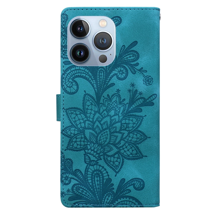 Lace Floral Embossed Magnetic Buckle PU Phone Case With Wrist Strap, For iPhone 16 Pro Max, For iPhone 16 Pro, For iPhone 16 Plus, For iPhone 16, For iPhone 15 Pro Max, For iPhone 15 Pro