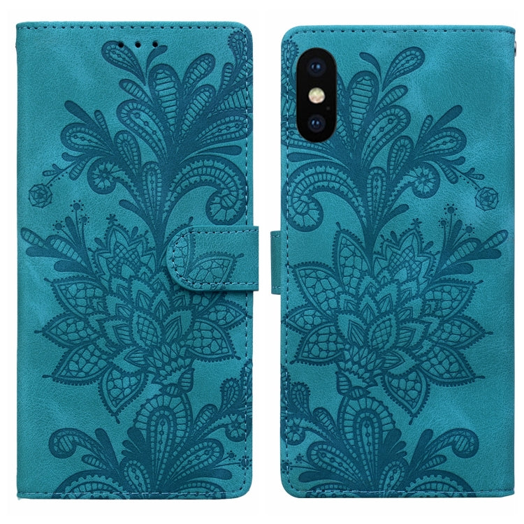 Lace Floral Embossed Magnetic Buckle PU Phone Case With Wrist Strap, For iPhone 11, For iPhone 11 Pro, For iPhone X / XS, For iPhone XR, For iPhone XS Max, For iPhone 6 Plus / 7 Plus / 8 Plus