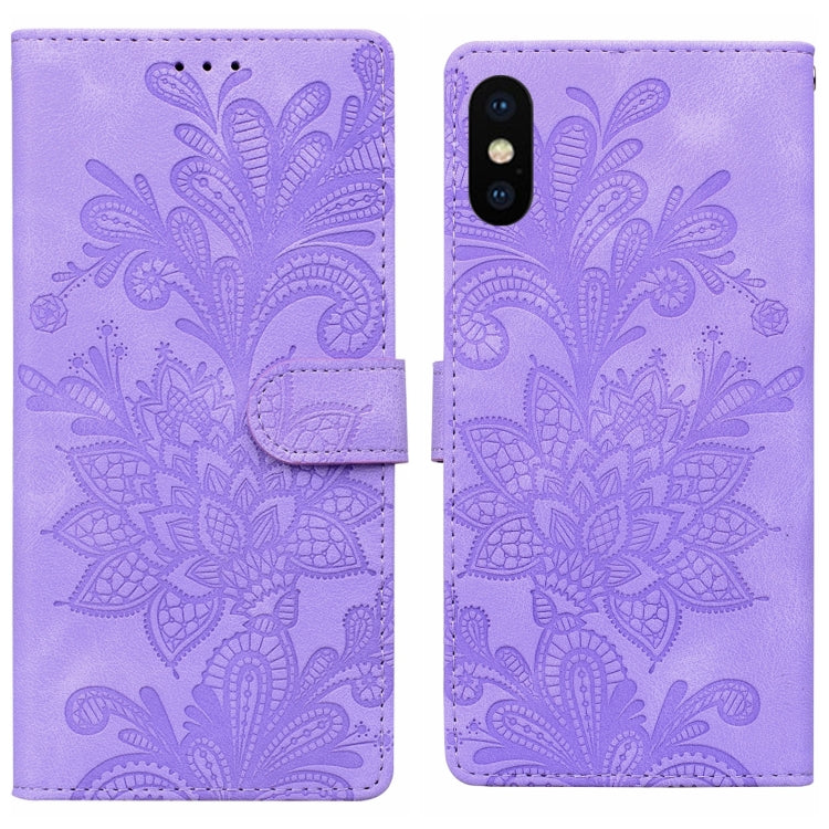 Lace Floral Embossed Magnetic Buckle PU Phone Case With Wrist Strap, For iPhone 11, For iPhone 11 Pro, For iPhone X / XS, For iPhone XR, For iPhone XS Max, For iPhone 6 Plus / 7 Plus / 8 Plus