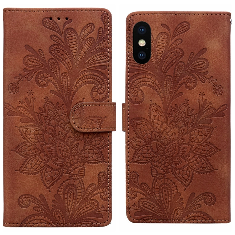 Lace Floral Embossed Magnetic Buckle PU Phone Case With Wrist Strap, For iPhone 11, For iPhone 11 Pro, For iPhone X / XS, For iPhone XR, For iPhone XS Max, For iPhone 6 Plus / 7 Plus / 8 Plus