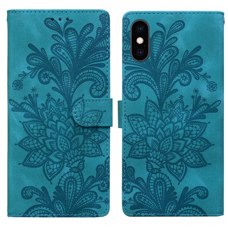 Lace Floral Embossed Magnetic Buckle PU Phone Case With Wrist Strap, For iPhone 11, For iPhone 11 Pro, For iPhone X / XS, For iPhone XR, For iPhone XS Max, For iPhone 6 Plus / 7 Plus / 8 Plus