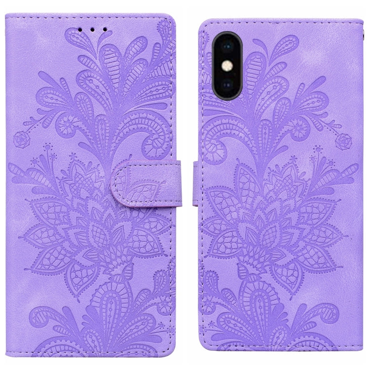 Lace Floral Embossed Magnetic Buckle PU Phone Case With Wrist Strap, For iPhone 11, For iPhone 11 Pro, For iPhone X / XS, For iPhone XR, For iPhone XS Max, For iPhone 6 Plus / 7 Plus / 8 Plus