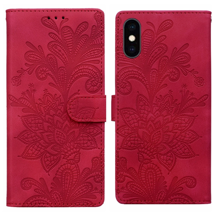 Lace Floral Embossed Magnetic Buckle PU Phone Case With Wrist Strap, For iPhone 11, For iPhone 11 Pro, For iPhone X / XS, For iPhone XR, For iPhone XS Max, For iPhone 6 Plus / 7 Plus / 8 Plus