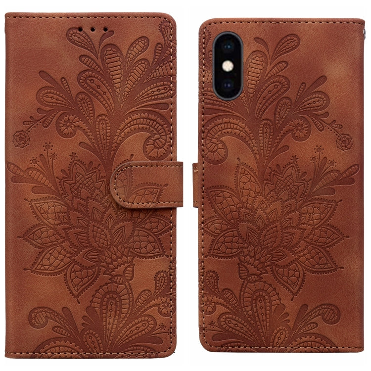 Lace Floral Embossed Magnetic Buckle PU Phone Case With Wrist Strap, For iPhone 11, For iPhone 11 Pro, For iPhone X / XS, For iPhone XR, For iPhone XS Max, For iPhone 6 Plus / 7 Plus / 8 Plus