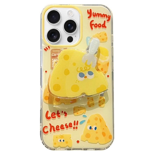 Double-sided IMD Cheese Printed TPU Phone Case with Holder, For iPhone 16 Pro Max, For iPhone 16 Pro, For iPhone 16, For iPhone 15 Pro Max, For iPhone 15 Pro, For iPhone 15, For iPhone 14, For iPhone 14 Pro, For iPhone 14 Pro Max, For iPhone 13 Pro Max