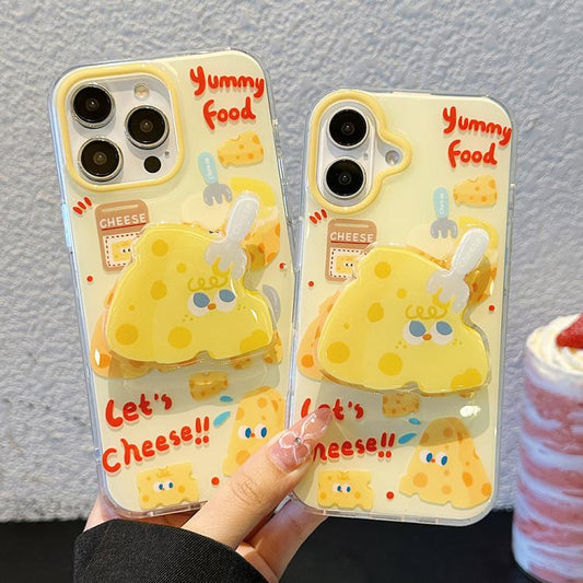 Double-sided IMD Cheese Printed TPU Phone Case with Holder, For iPhone 16 Pro Max, For iPhone 16 Pro, For iPhone 16, For iPhone 15 Pro Max, For iPhone 15 Pro, For iPhone 15, For iPhone 14, For iPhone 14 Pro, For iPhone 14 Pro Max, For iPhone 13 Pro Max