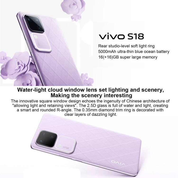 vivo S18, Dual Back Cameras, 8GB+256GB, Face ID Screen Fingerprint Identification, 6.78 inch Android 14.0 OriginOS 4 Snapdragon 7 Gen 3 Octa Core 2.63GHz, OTG, NFC, Network: 5G, Support Google Play, vivo S18, 8GB+256GB, 8GB+256GB