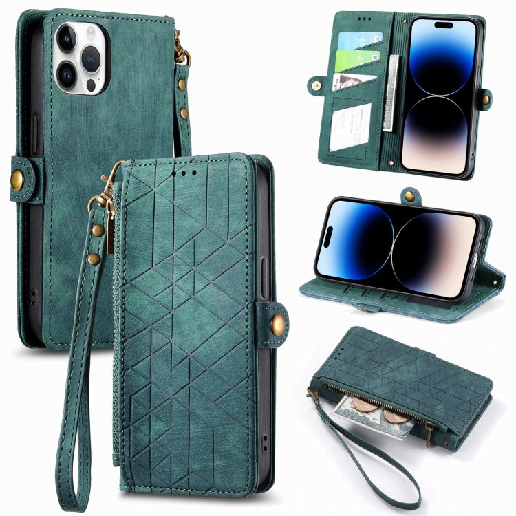 Geometric Zipper Wallet Side Buckle Leather Phone Case, For iPhone 14 Pro, For iPhone 14 Pro Max, For iPhone 7 / 8 / SE 2022, For iPhone 13 Pro Max, For iPhone 13 Pro