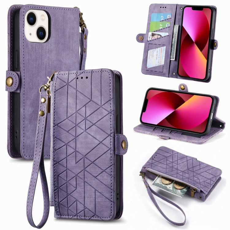 Geometric Zipper Wallet Side Buckle Leather Phone Case, For iPhone 13, For iPhone 13 mini, For iPhone 12 Pro Max, For iPhone 12 / 12 Pro, For iPhone 12 mini