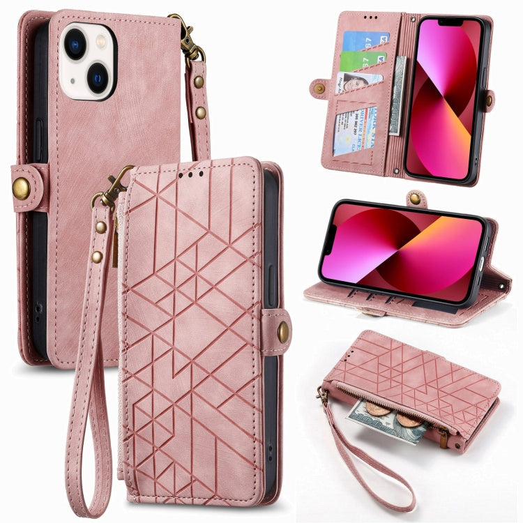 Geometric Zipper Wallet Side Buckle Leather Phone Case, For iPhone 13, For iPhone 13 mini, For iPhone 12 Pro Max, For iPhone 12 / 12 Pro, For iPhone 12 mini