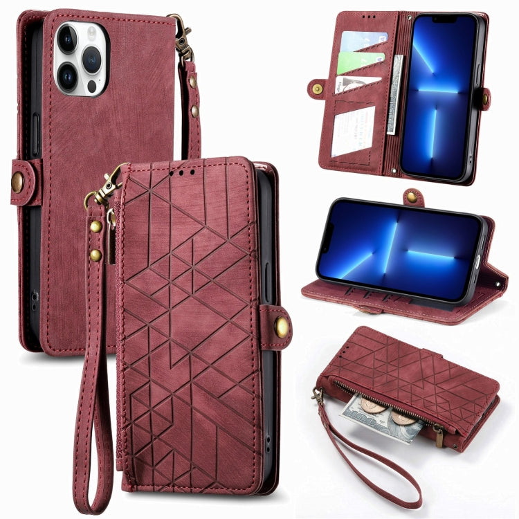 Geometric Zipper Wallet Side Buckle Leather Phone Case, For iPhone 14 Pro, For iPhone 14 Pro Max, For iPhone 7 / 8 / SE 2022, For iPhone 13 Pro Max, For iPhone 13 Pro