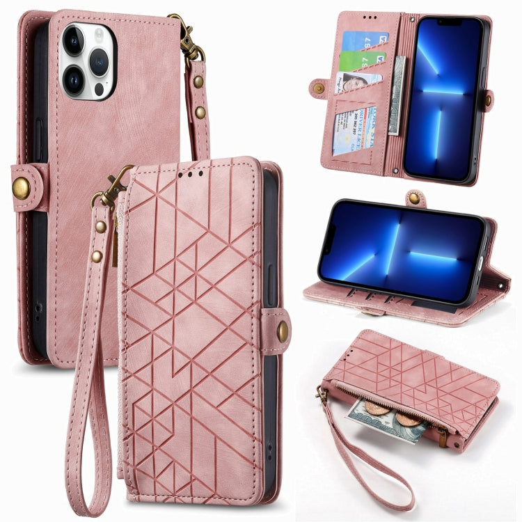 Geometric Zipper Wallet Side Buckle Leather Phone Case, For iPhone 14 Pro, For iPhone 14 Pro Max, For iPhone 7 / 8 / SE 2022, For iPhone 13 Pro Max, For iPhone 13 Pro