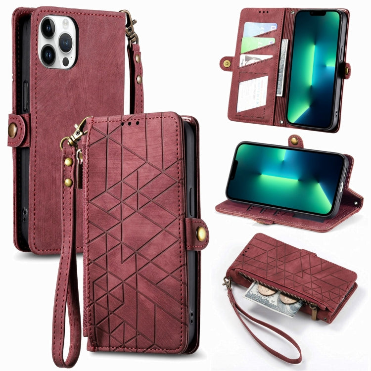 Geometric Zipper Wallet Side Buckle Leather Phone Case, For iPhone 14 Pro, For iPhone 14 Pro Max, For iPhone 7 / 8 / SE 2022, For iPhone 13 Pro Max, For iPhone 13 Pro