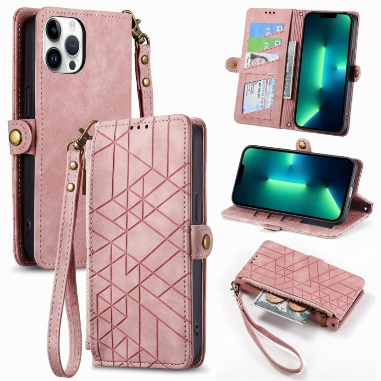 Geometric Zipper Wallet Side Buckle Leather Phone Case, For iPhone 14 Pro, For iPhone 14 Pro Max, For iPhone 7 / 8 / SE 2022, For iPhone 13 Pro Max, For iPhone 13 Pro