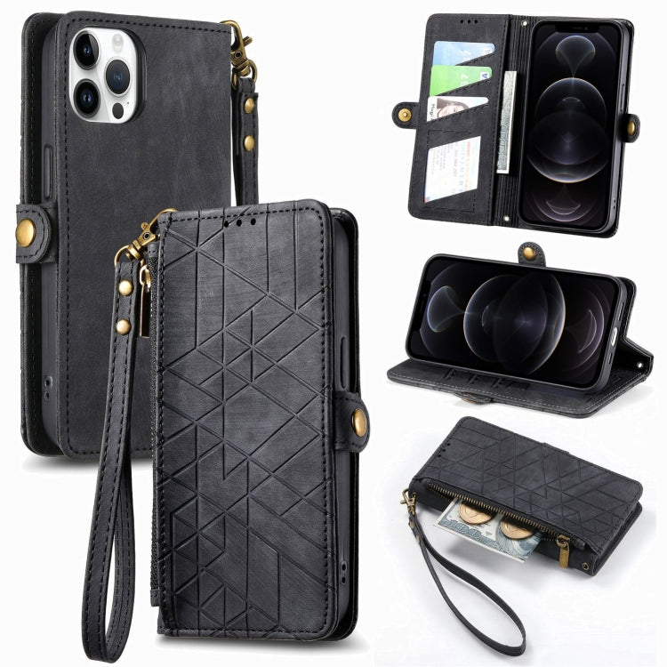 Geometric Zipper Wallet Side Buckle Leather Phone Case, For iPhone 13, For iPhone 13 mini, For iPhone 12 Pro Max, For iPhone 12 / 12 Pro, For iPhone 12 mini