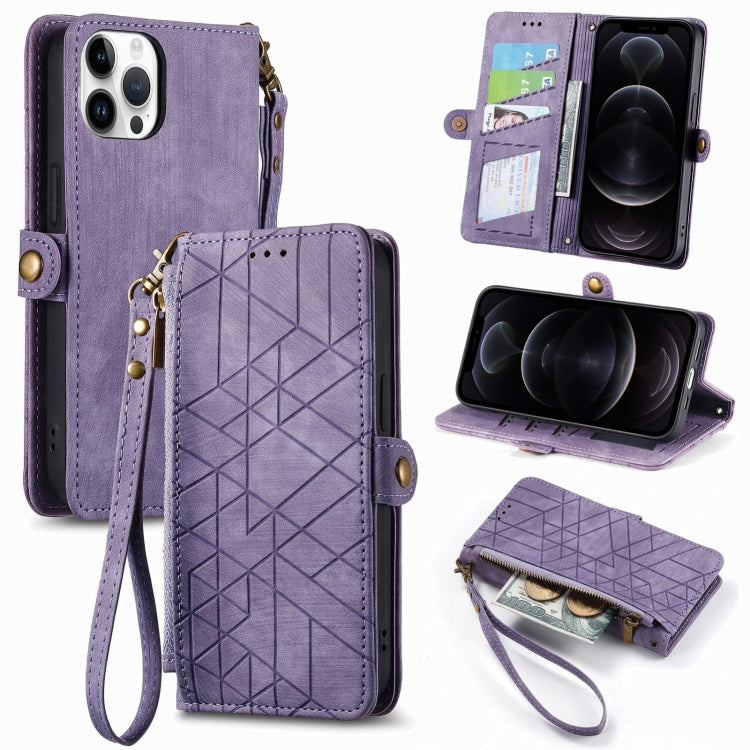 Geometric Zipper Wallet Side Buckle Leather Phone Case, For iPhone 13, For iPhone 13 mini, For iPhone 12 Pro Max, For iPhone 12 / 12 Pro, For iPhone 12 mini