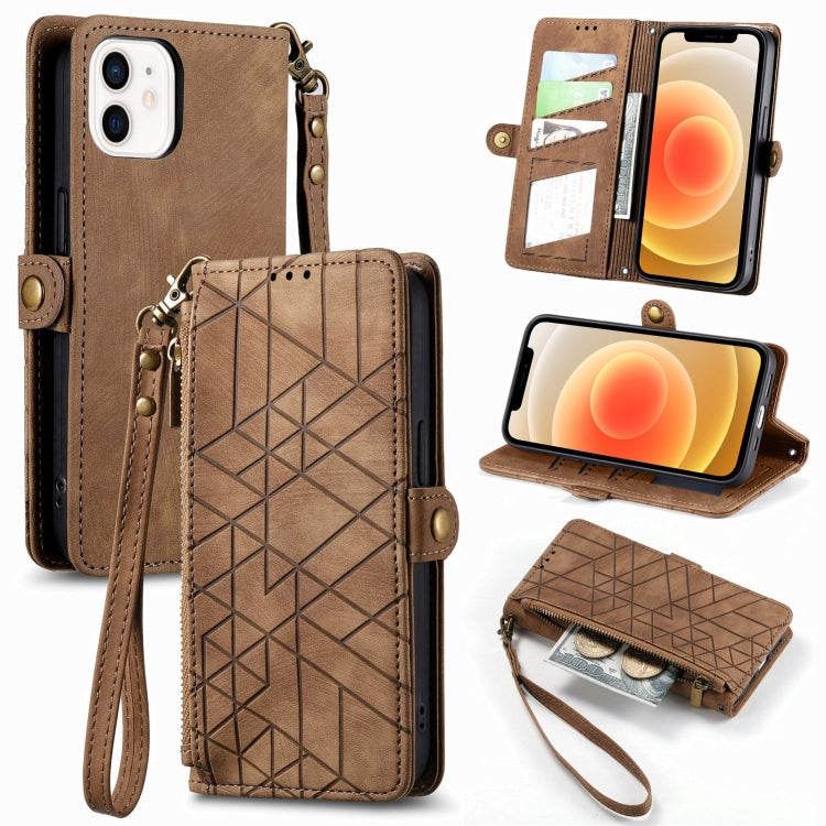 Geometric Zipper Wallet Side Buckle Leather Phone Case, For iPhone 13, For iPhone 13 mini, For iPhone 12 Pro Max, For iPhone 12 / 12 Pro, For iPhone 12 mini