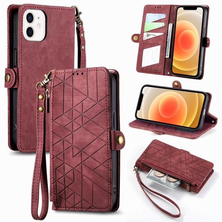 Geometric Zipper Wallet Side Buckle Leather Phone Case, For iPhone 13, For iPhone 13 mini, For iPhone 12 Pro Max, For iPhone 12 / 12 Pro, For iPhone 12 mini