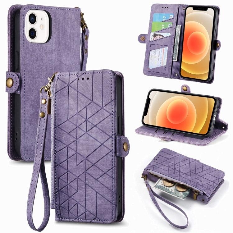 Geometric Zipper Wallet Side Buckle Leather Phone Case, For iPhone 13, For iPhone 13 mini, For iPhone 12 Pro Max, For iPhone 12 / 12 Pro, For iPhone 12 mini