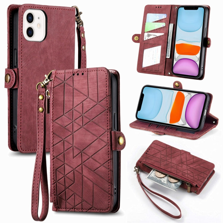 Geometric Zipper Wallet Side Buckle Leather Phone Case, For iPhone 11 Pro Max, For iPhone 11, For iPhone 11 Pro, For iPhone X / XS, For iPhone XR