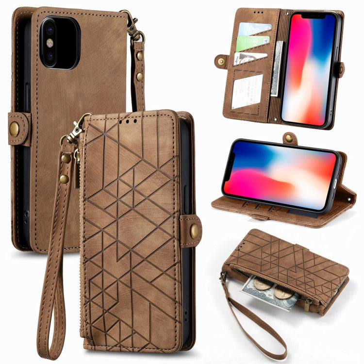 Geometric Zipper Wallet Side Buckle Leather Phone Case, For iPhone 11 Pro Max, For iPhone 11, For iPhone 11 Pro, For iPhone X / XS, For iPhone XR