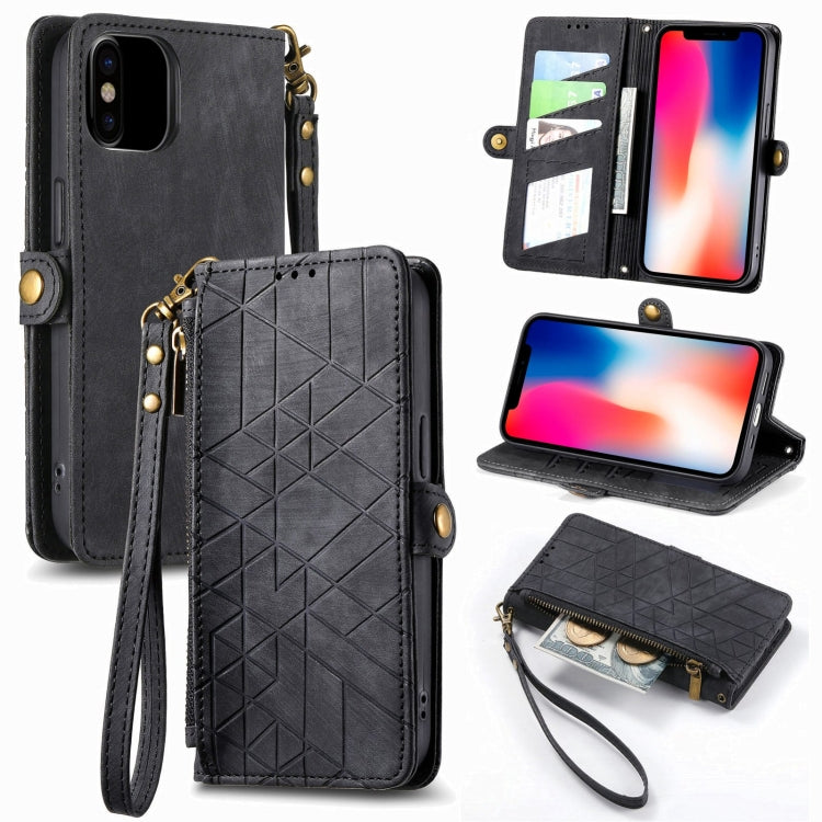 Geometric Zipper Wallet Side Buckle Leather Phone Case, For iPhone 11 Pro Max, For iPhone 11, For iPhone 11 Pro, For iPhone X / XS, For iPhone XR