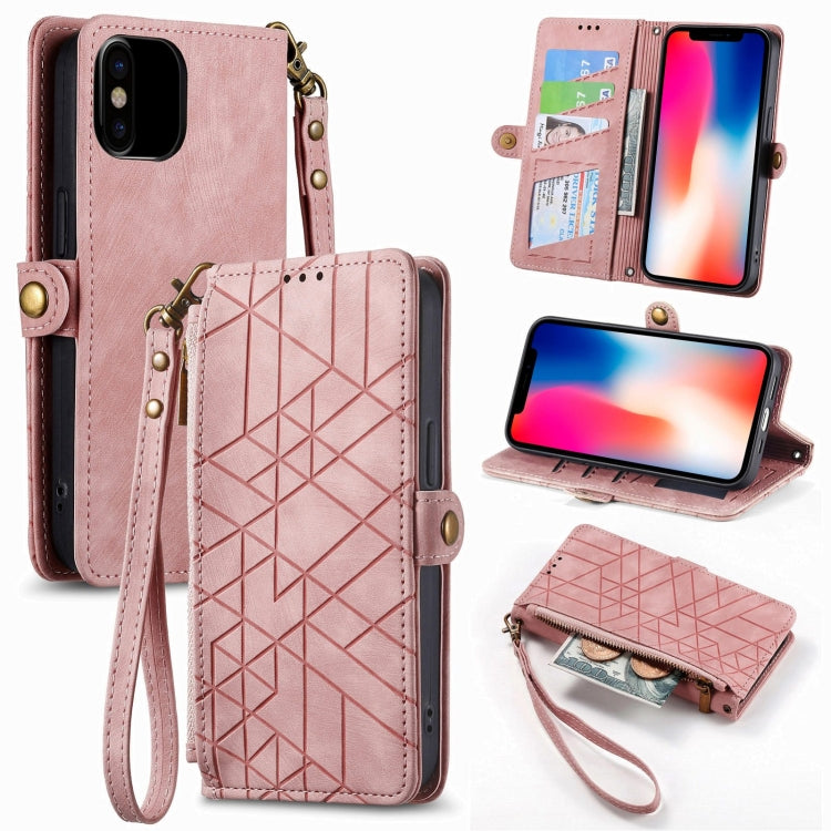 Geometric Zipper Wallet Side Buckle Leather Phone Case, For iPhone 11 Pro Max, For iPhone 11, For iPhone 11 Pro, For iPhone X / XS, For iPhone XR