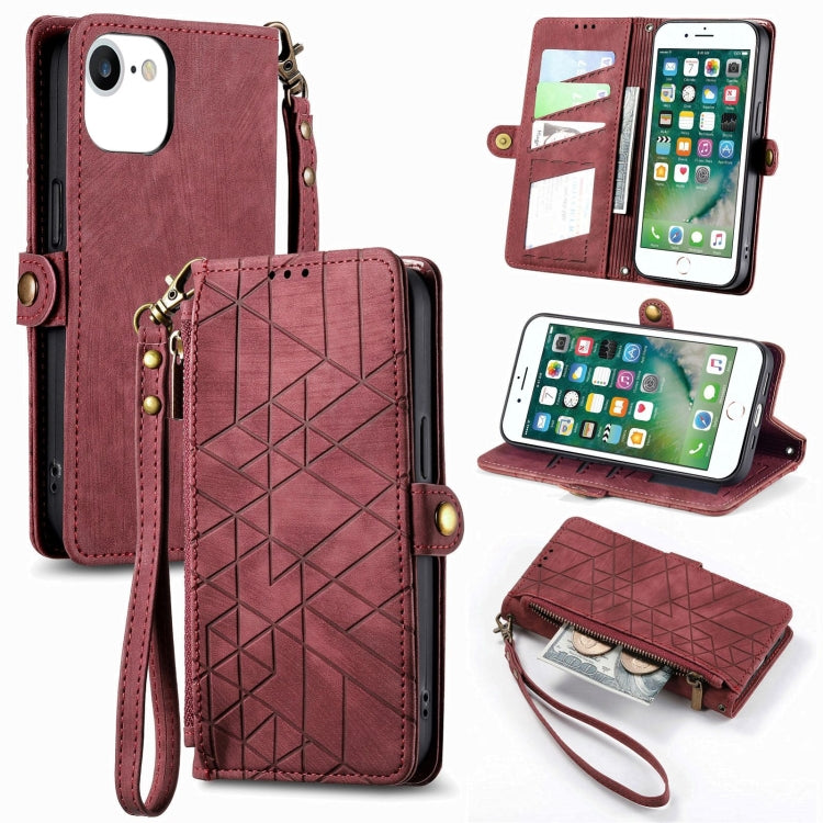 Geometric Zipper Wallet Side Buckle Leather Phone Case, For iPhone XS Max, For iPhone 7 Plus / 8 Plus, For iPhone 6 Plus / 6s Plus, For iPhone 6 / 6s