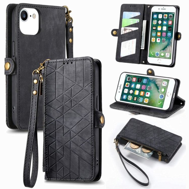 Geometric Zipper Wallet Side Buckle Leather Phone Case, For iPhone XS Max, For iPhone 7 Plus / 8 Plus, For iPhone 6 Plus / 6s Plus, For iPhone 6 / 6s