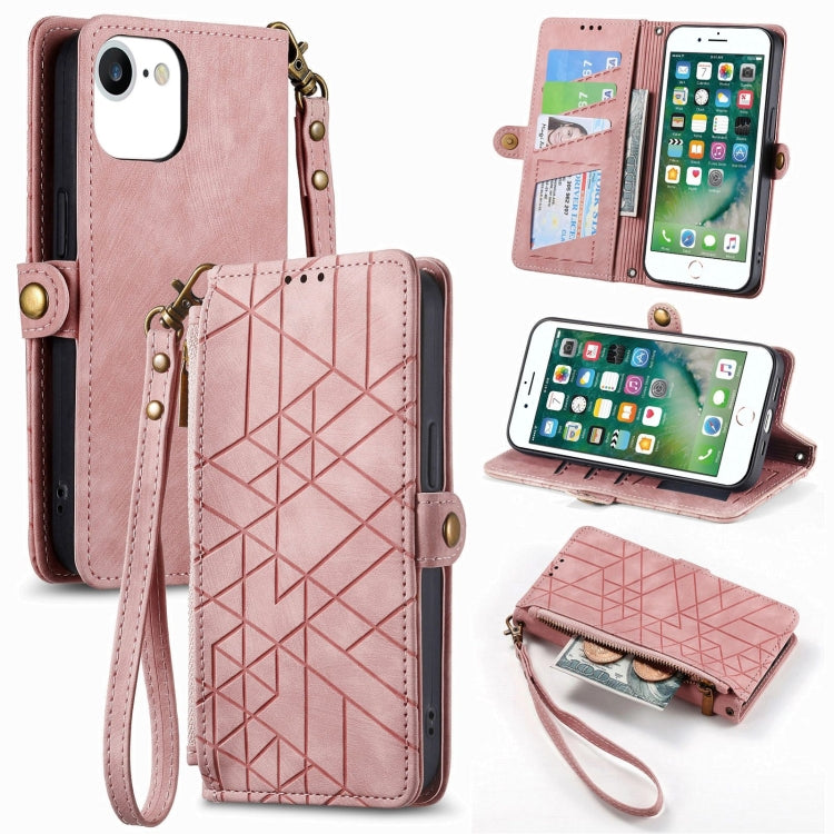 Geometric Zipper Wallet Side Buckle Leather Phone Case, For iPhone XS Max, For iPhone 7 Plus / 8 Plus, For iPhone 6 Plus / 6s Plus, For iPhone 6 / 6s