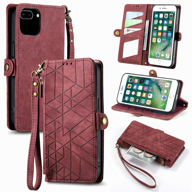 Geometric Zipper Wallet Side Buckle Leather Phone Case, For iPhone XS Max, For iPhone 7 Plus / 8 Plus, For iPhone 6 Plus / 6s Plus, For iPhone 6 / 6s