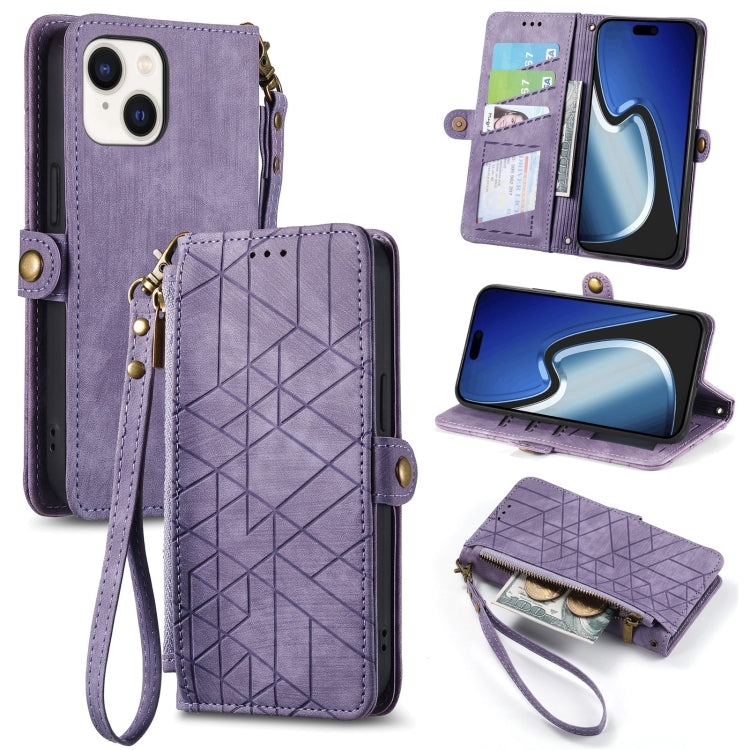 Geometric Zipper Wallet Side Buckle Leather Phone Case, For iPhone 15 Pro, For iPhone 15 Plus, For iPhone 15, For iPhone 14 Plus, For iPhone 14