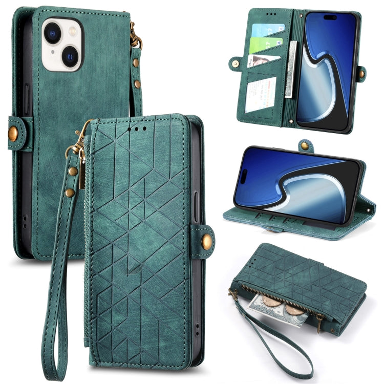 Geometric Zipper Wallet Side Buckle Leather Phone Case, For iPhone 15 Pro, For iPhone 15 Plus, For iPhone 15, For iPhone 14 Plus, For iPhone 14