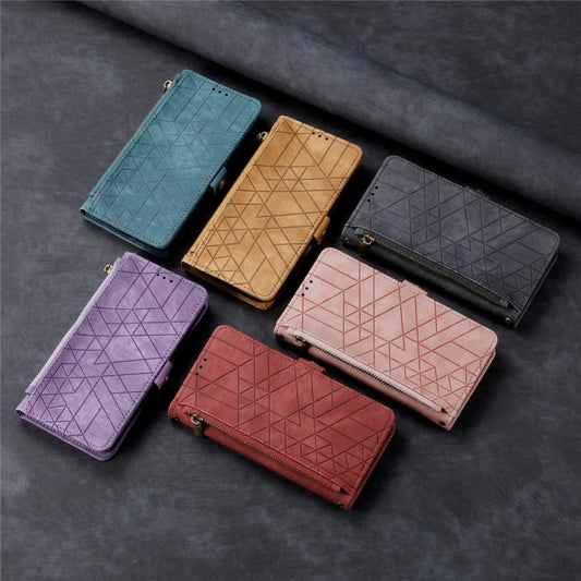 Geometric Zipper Wallet Side Buckle Leather Phone Case, For iPhone 15 Pro, For iPhone 15 Plus, For iPhone 15, For iPhone 14 Plus, For iPhone 14