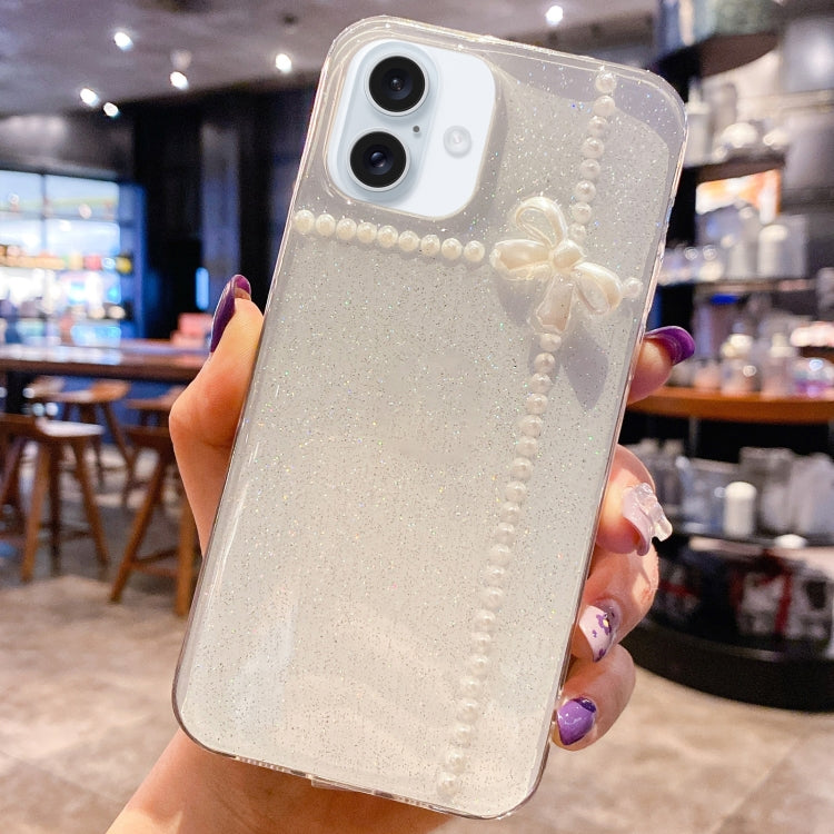 Pearl Bow Glitter Epoxy TPU Phone Case, For iPhone 16e, For iPhone 16 Pro Max, For iPhone 16 Pro, For iPhone 16 Plus, For iPhone 16, For iPhone 15 Pro Max, For iPhone 15 Pro, For iPhone 15 Plus, For iPhone 15