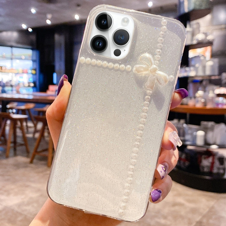 Pearl Bow Glitter Epoxy TPU Phone Case, For iPhone 16e, For iPhone 16 Pro Max, For iPhone 16 Pro, For iPhone 16 Plus, For iPhone 16, For iPhone 15 Pro Max, For iPhone 15 Pro, For iPhone 15 Plus, For iPhone 15