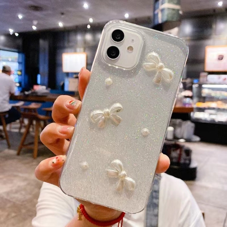 Pearl Bow Glitter Epoxy TPU Phone Case, For iPhone 16e, For iPhone 16 Pro Max, For iPhone 16 Pro, For iPhone 16 Plus, For iPhone 16, For iPhone 15 Pro Max, For iPhone 15 Pro, For iPhone 15 Plus, For iPhone 15