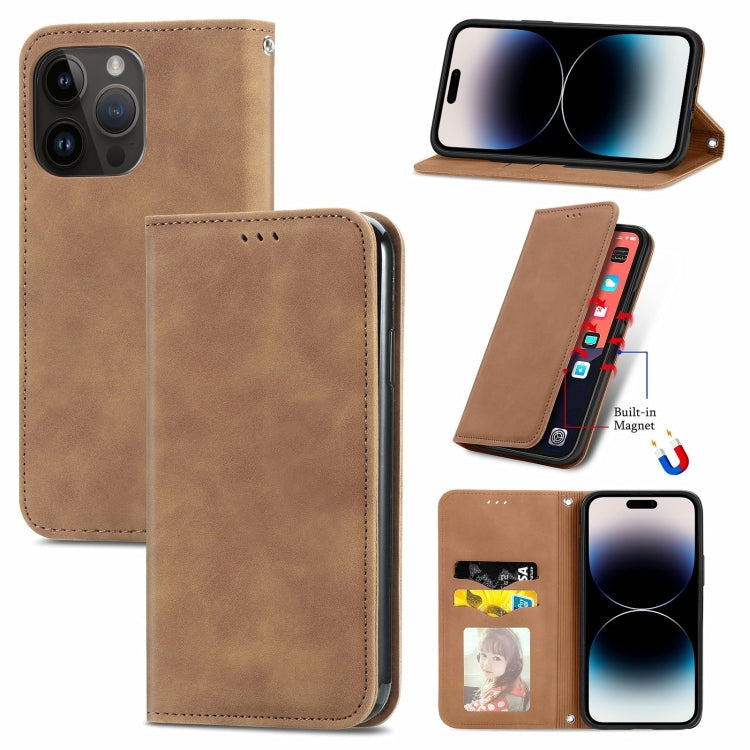 Retro Skin Feel Magnetic Flip Leather Phone Case, For iPhone 15 Pro Max, For iPhone 15 Pro, For  iPhone 15 Plus, For iPhone 15, For  iPhone 14 Plus