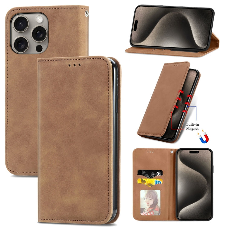 Retro Skin Feel Magnetic Flip Leather Phone Case, For iPhone 16 Pro Max, For iPhone 16 Pro, For iPhone 16 Plus, For iPhone 16, iPhone 16e