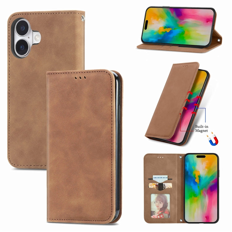 Retro Skin Feel Magnetic Flip Leather Phone Case, For iPhone 16 Pro Max, For iPhone 16 Pro, For iPhone 16 Plus, For iPhone 16, iPhone 16e