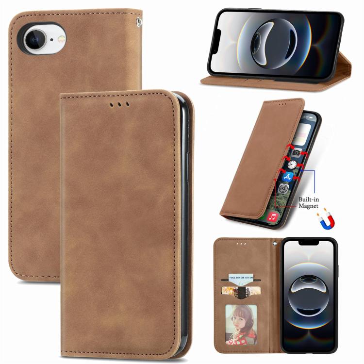 Retro Skin Feel Magnetic Flip Leather Phone Case, For iPhone 16 Pro Max, For iPhone 16 Pro, For iPhone 16 Plus, For iPhone 16, iPhone 16e