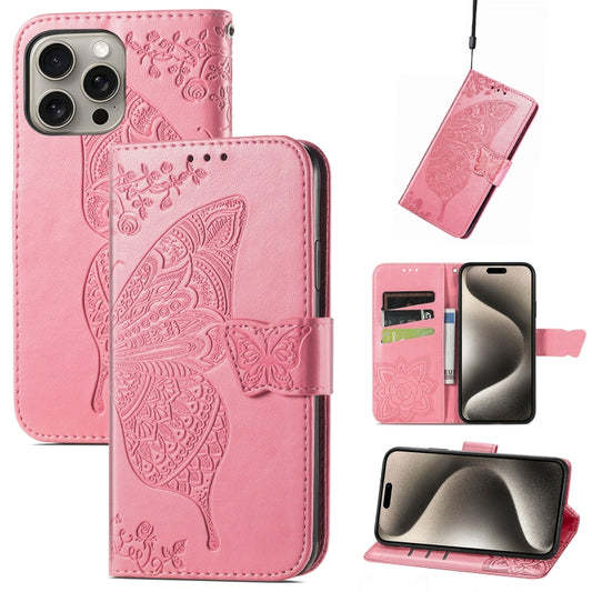 Butterfly Love Flower Embossed Leather Phone Case, For iPhone 16 Pro Max, For iPhone 16 Pro, For iPhone 16 Plus, For iPhone 16