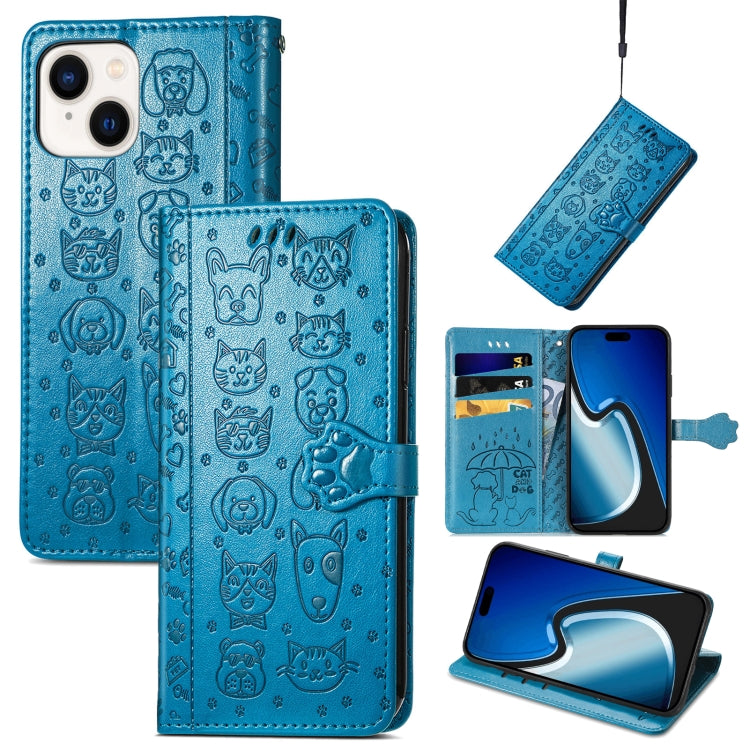 Cat and Dog Embossed Leather Phone Case, For iPhone 15