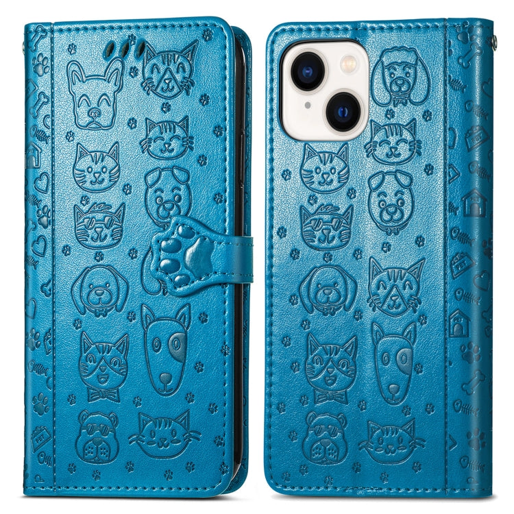 Cat and Dog Embossed Leather Phone Case, For iPhone 15