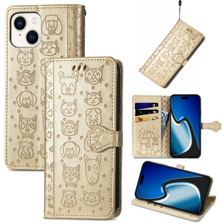 Cat and Dog Embossed Leather Phone Case, iPhone 16e, For iPhone 15 Pro Max, For iPhone 15 Pro, For iPhone 15 Plus