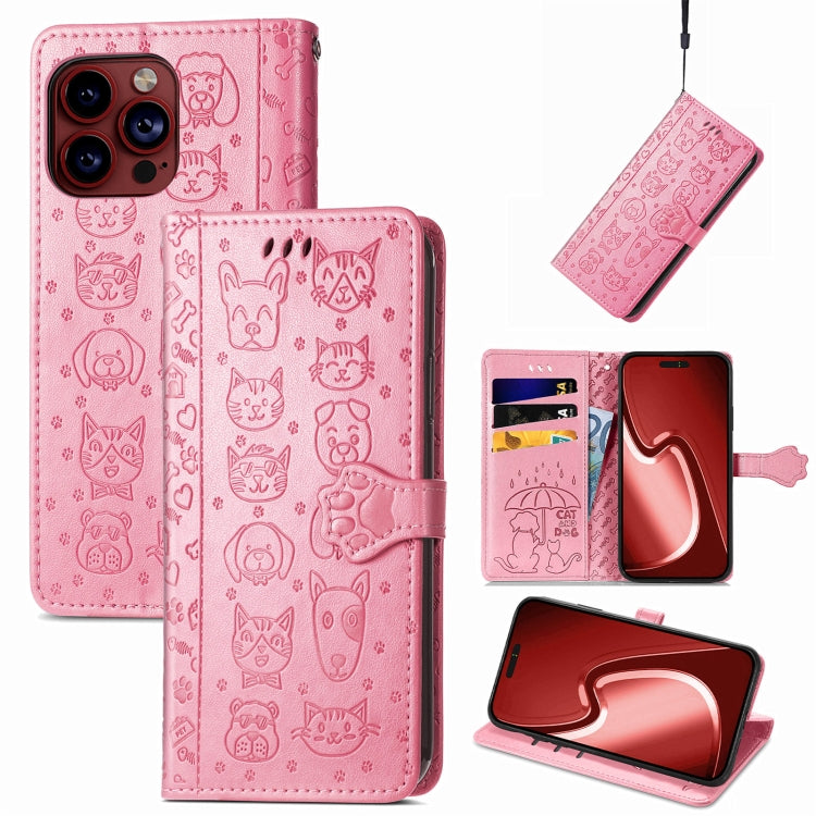 Cat and Dog Embossed Leather Phone Case, iPhone 16e, For iPhone 15 Pro Max, For iPhone 15 Pro, For iPhone 15 Plus